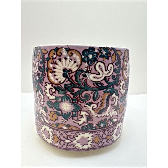 ANTHROPOLOGIE Block printed Monogram Letter K Mug Purple Floral Boho Coffee - Picture 6 of 10